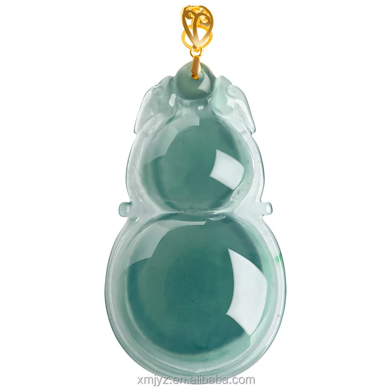 

Certified Grade A Natural Jade Blue Water Calabash Pendent 18K Gold Inlaid Ice Jade Stone Pendant Flower For Women Jade