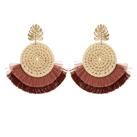 

99578 Xuping Rattan Tassel Earrings, Bohemian Statement Dangle Fringe Earrings, Ethnic Drop Earrings Vintage Jewelry