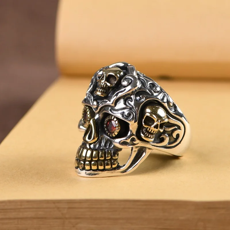 

Solid S925 Sterling Silver Retro Skull Ring Men's Open Fashion Skull Silver Vintage Jewelry Wholesale