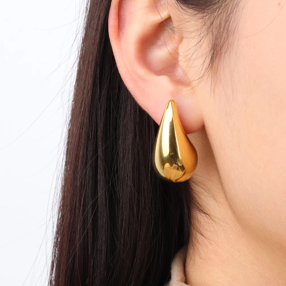 

Chris April in stock fashion jewellery hollow water drop earring 316L stainless steel PVD gold plated chunky earrings