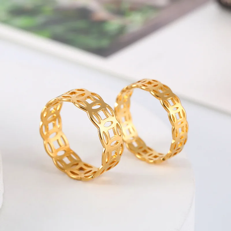 

6mm 8mm 18K Gold Plated Hollow Ring Stainless Steel Ring Custom Ring Jewelry For Men Women