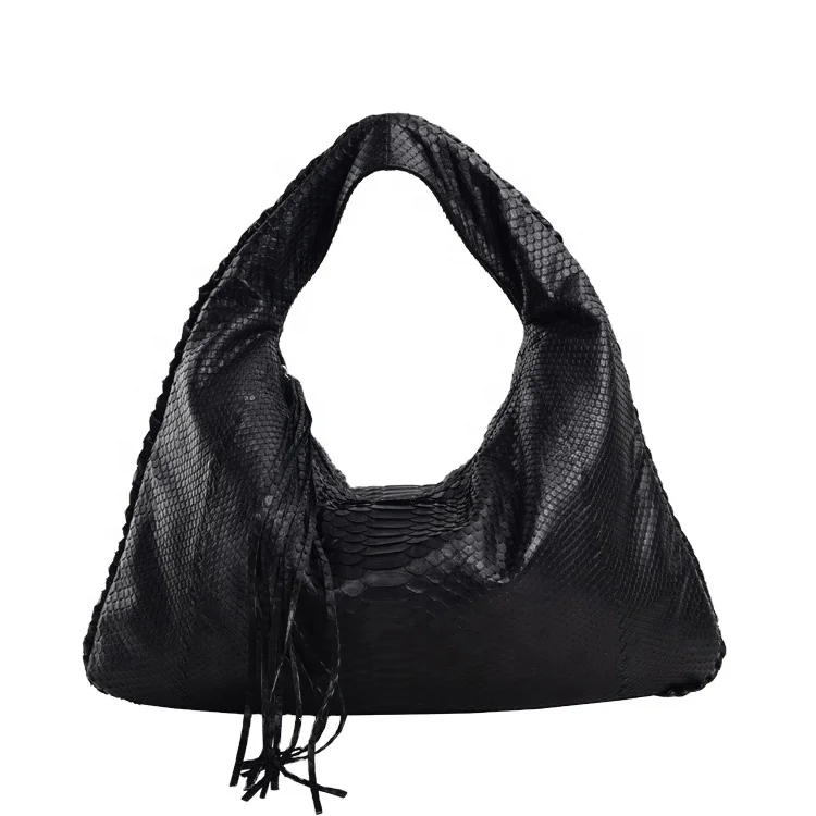 

Latest black python skin Hobo bag shoulder handbags with tassel brand luxury women purse cow skin lady bags factory custom made