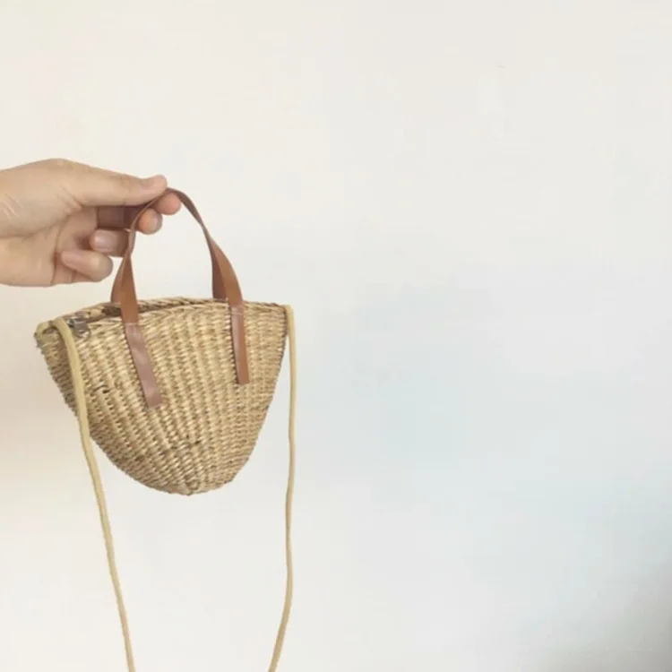 

Summer Hand Woven Kids Handbags Vintage Infant Girls Straw Beach Bags, Solid,