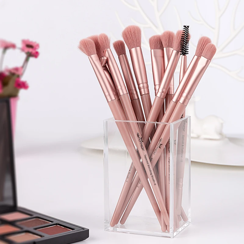 

12Pcs Anmor Synthetic Hair Highlighter Eyeshadow Blending Eye Makeup Brushes Set, Deep pink