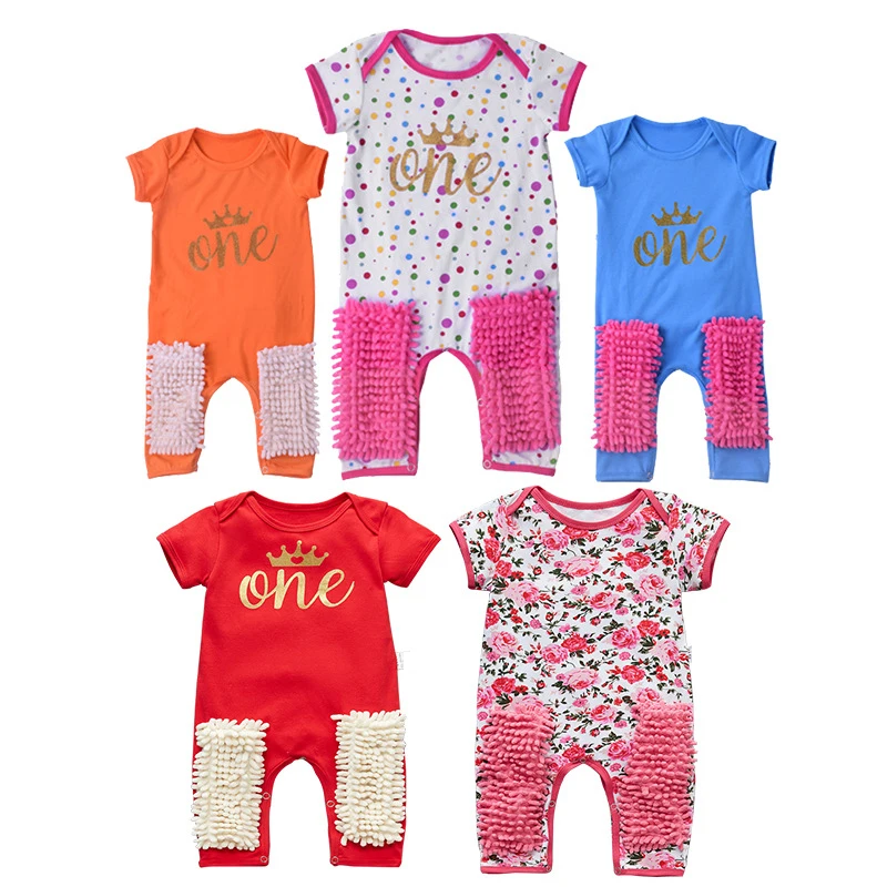 

Baby Mop Romper Floor Clothes Short Sleeve Baby Onesie Toddlers For Boys And Girls