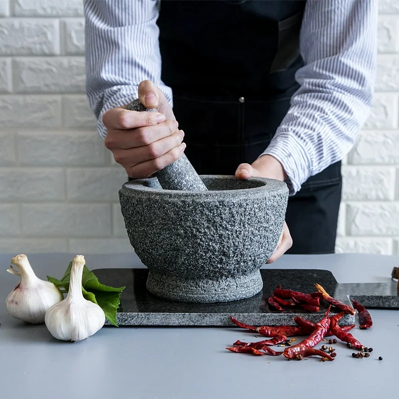 

medium granite mortar and pestle set for grinding spices, herbs