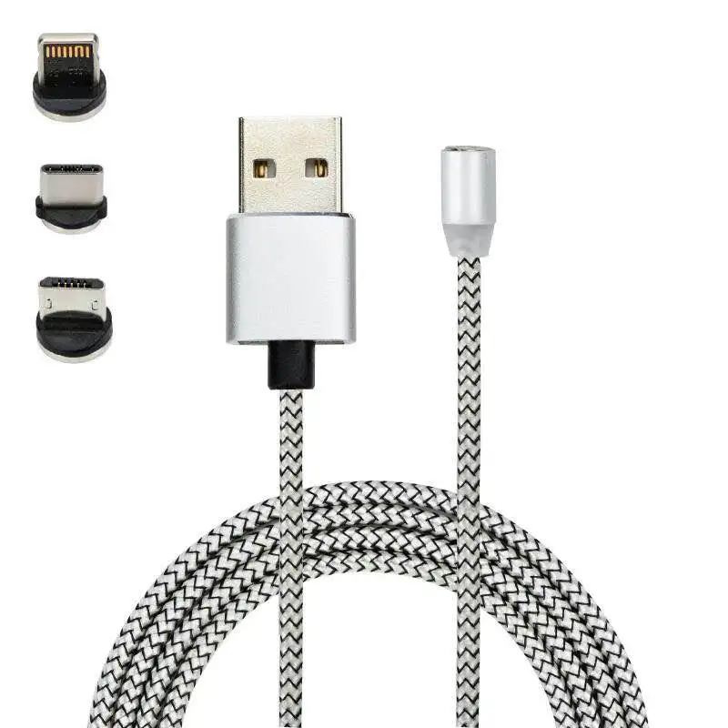 

Nylon Braided 2.4A USB Magnetic Cable Charging Cable 3 IN 1 LED Magnetic USD Cable For iPhone For Android Charger Data Line