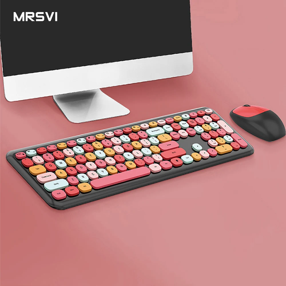 

New Arrival Wireless 2.4G Portable Cute Colorful Laptop 110 Keys Keyboard Mouse Combo For Girl, Customized colors