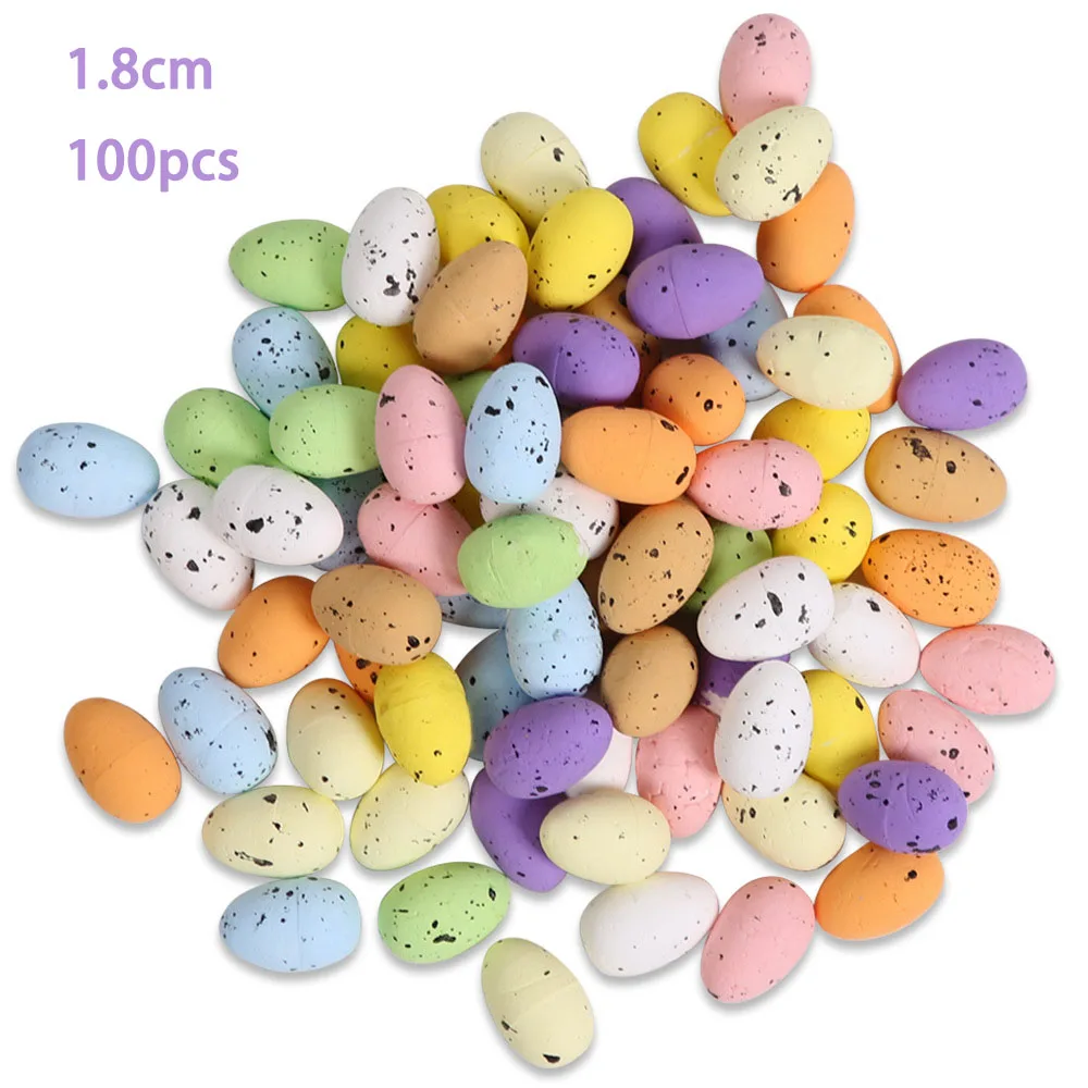 

100Pcs Happy Easter Decorations Foam Easter Eggs Painted Bird Pigeon Eggs DIY Craft Kids Gift Favor Home Decor Easter Party 18MM