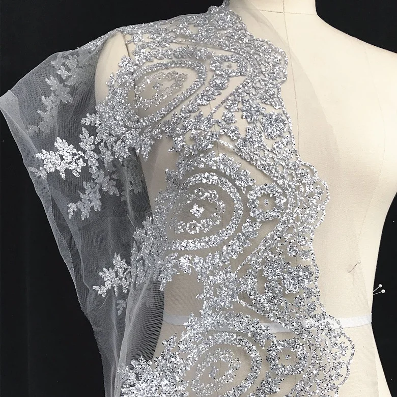 

Shiny wedding embroidered border sparkle gold glitter lace trim bridal, As pictured