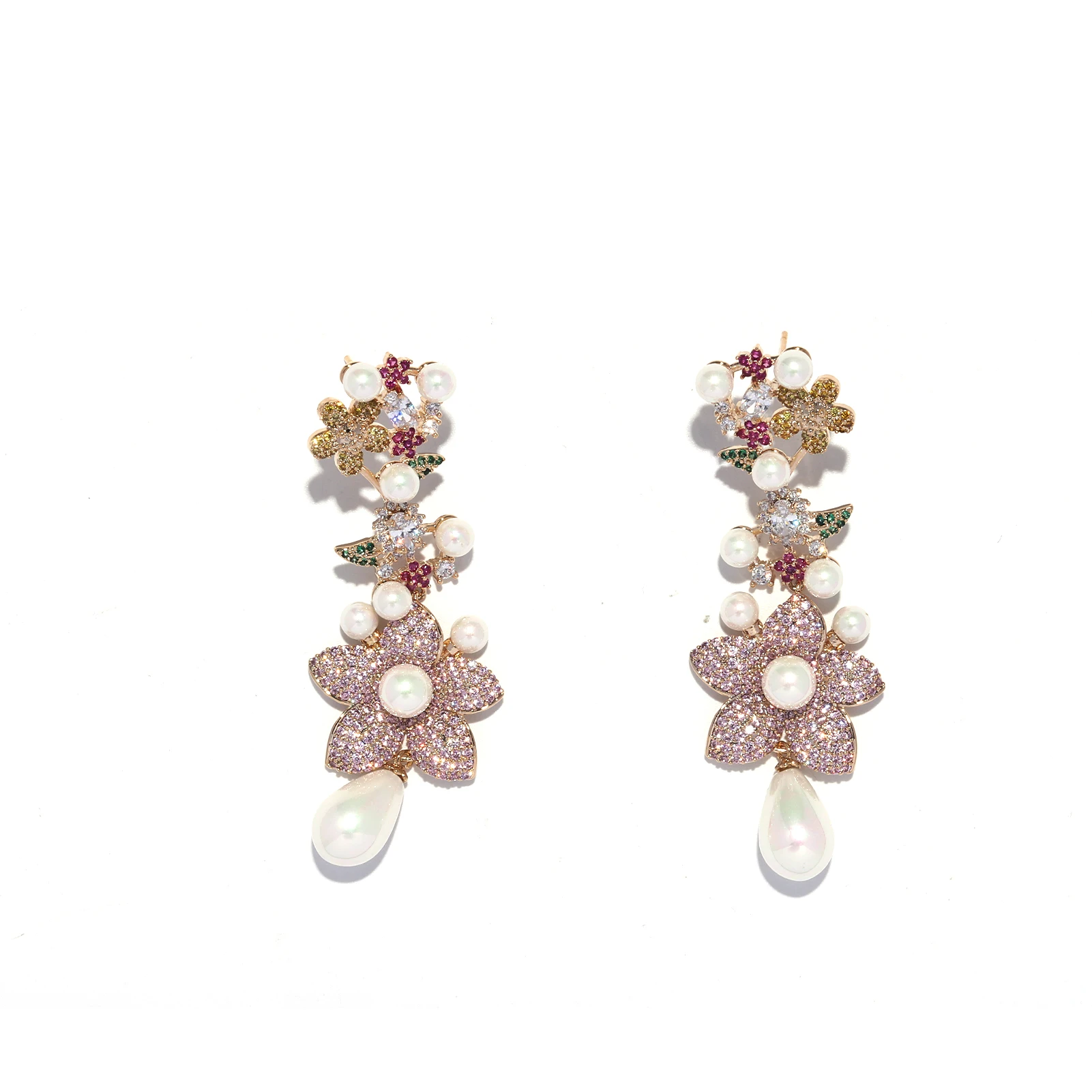 

Red Rectangle Cz Earing Hoop Earring Boxes Pearl Flower Colour Earrings, As photo