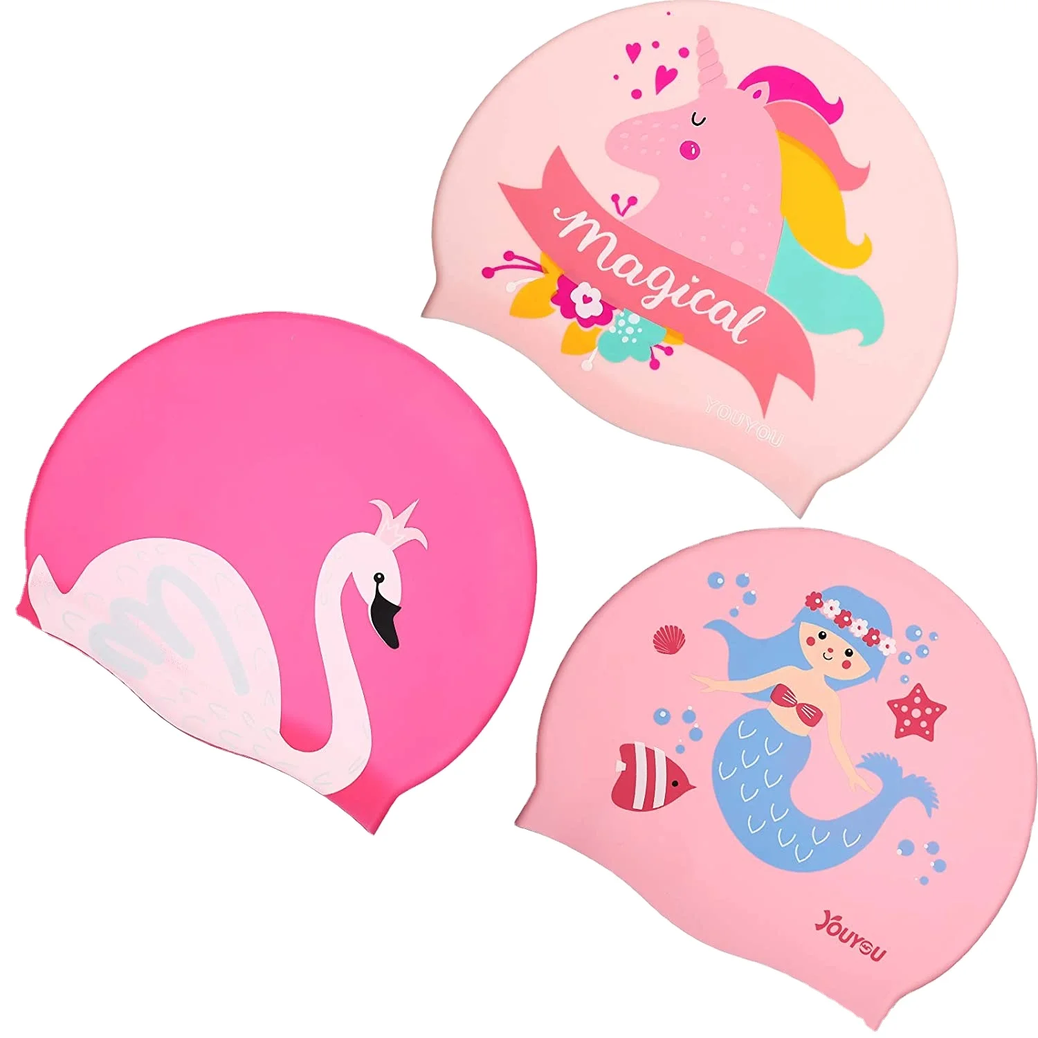 

50g Customize Age 3 to 13 Kids Cartoon Swim Caps 100% Silicone Printing Logo Brand Silicone Swimming Cap Pantone OEM Item Time, Customized