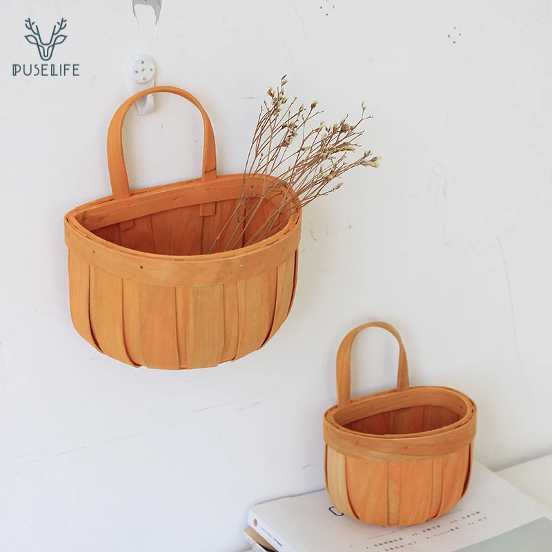 

Made of natural home wall decor flower basket wood woven storage basket