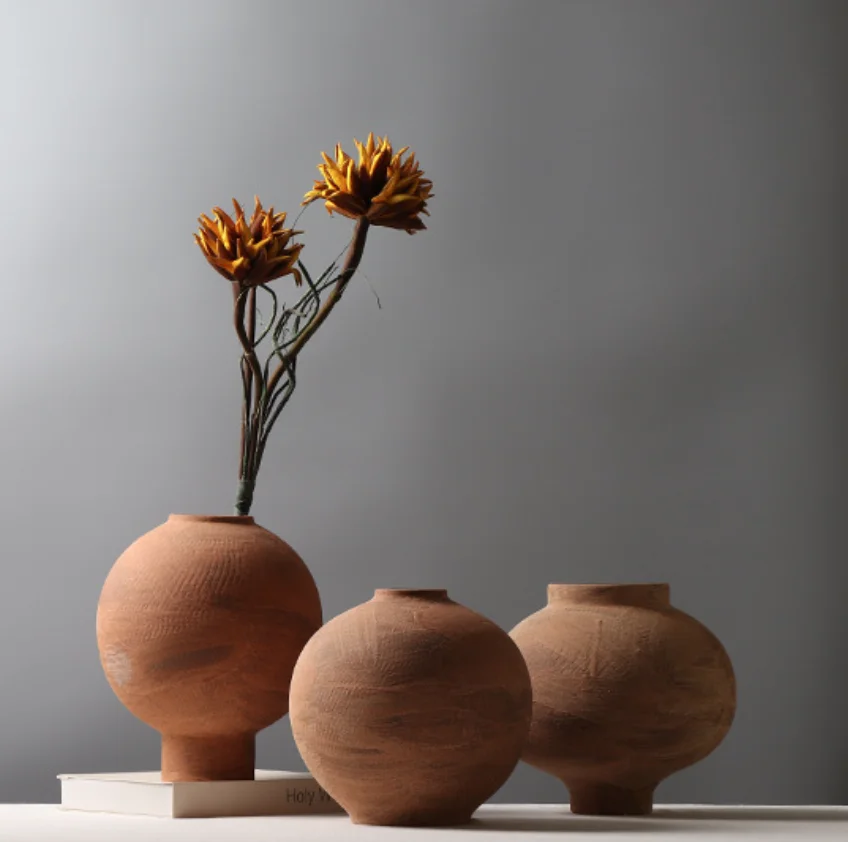 Modern Simple Old Ceramic Vase Creative Flower Arrangement Decoration Decoration Porch Art Soft Furnishing Brown Clay Vase