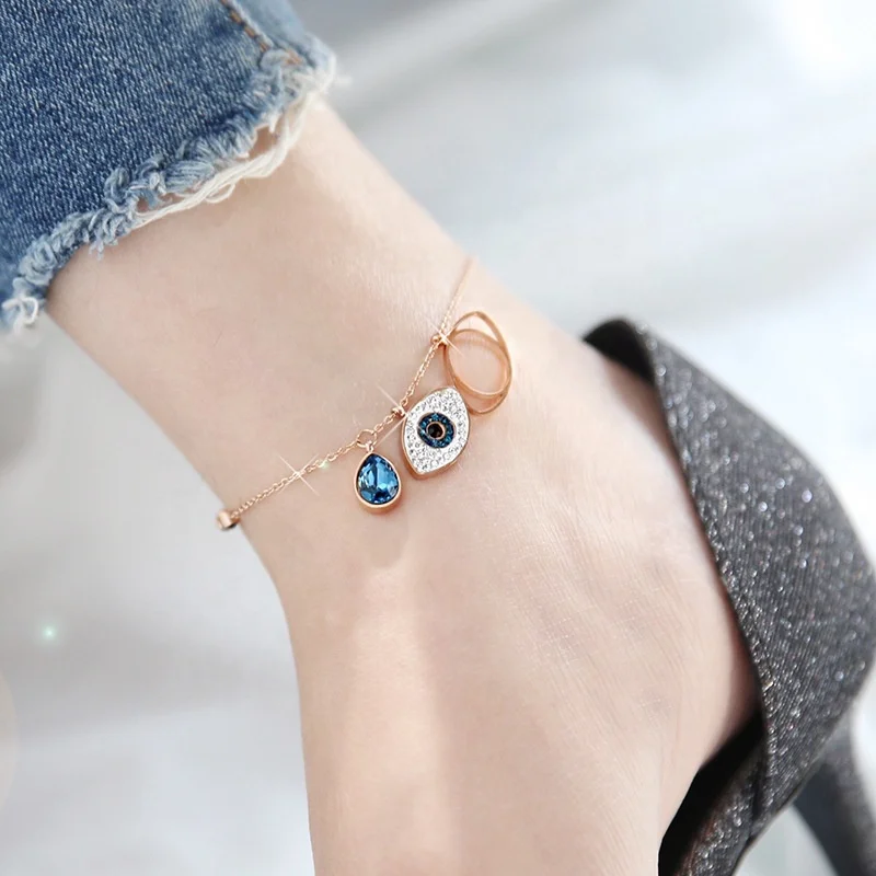 

wholesale Fashion 316L Stainless Steel devil's eye anklet The Eye Of Horus Rose Gold foot Chain Jewelry For Women