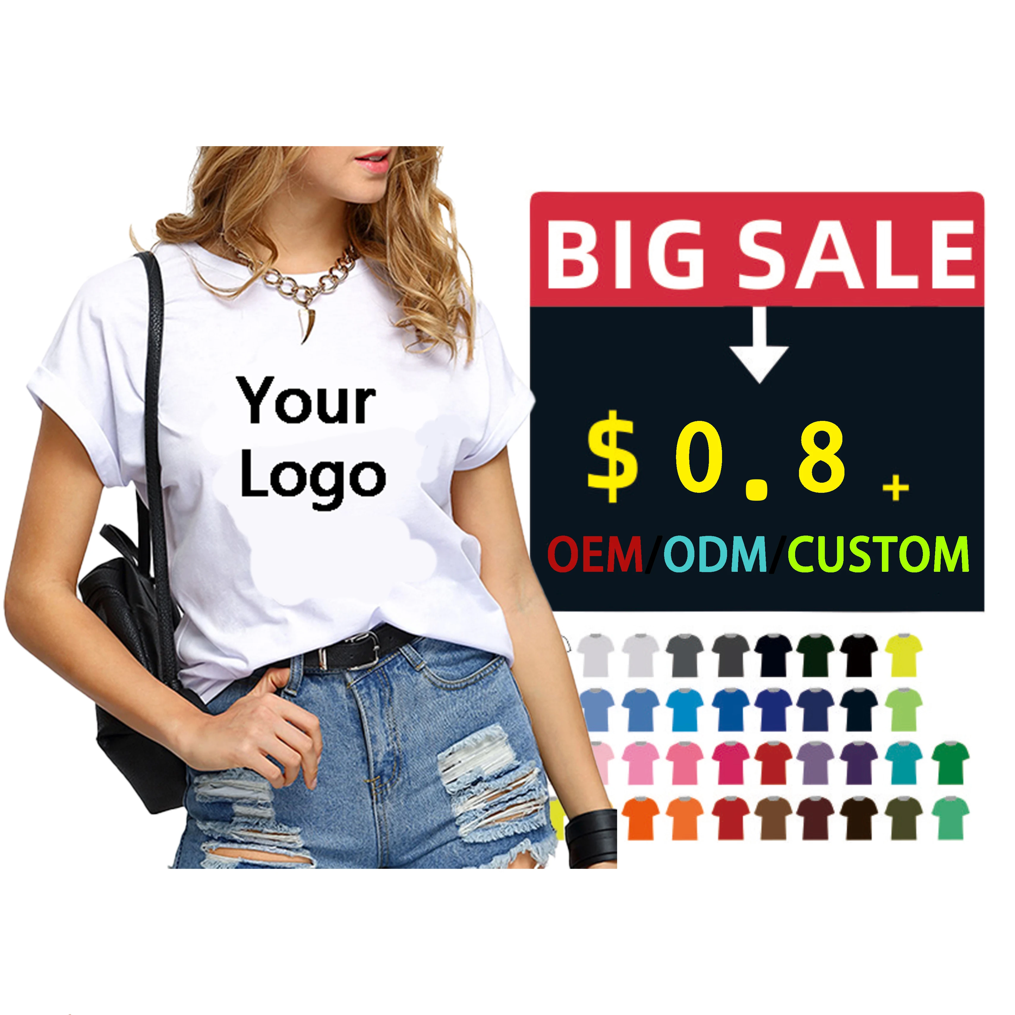 

Custom Logo 100% Cotton Blank White T Shirt Women Printing Your OWN Design Brand Oversize T-shirts, 2-colors