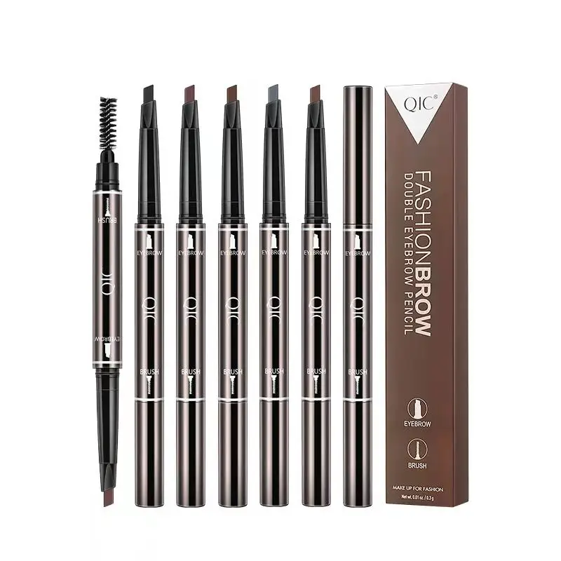 

Low MOQ dual ends 5 Color Brown eyebrow pencil color stay eyebrow makeup tool Waterproof Smooth Thin Eyebrow Pen