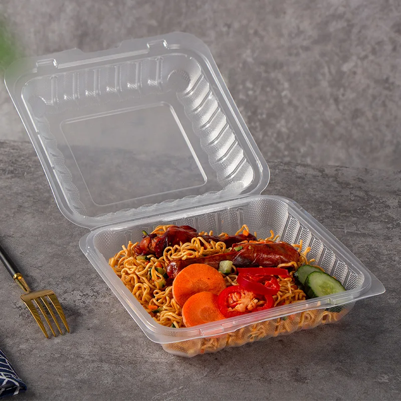 

Eco 9"x9" 3 Compartment Microwave Plastic Transparent Clamshell Disposable Food Takeout Containers With Lids For Food