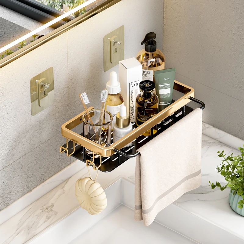 

Durable Shower Caddy Bathroom Shelf Storage Organizers Bathroom Shelf Wall-mounted, Black gold