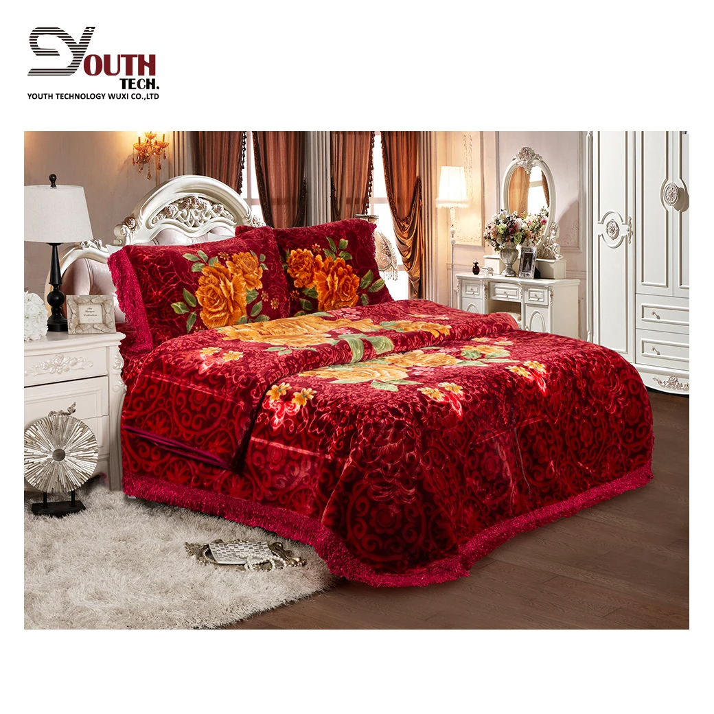 100 Polyester Raschel Embossed Mink Korean Blanket 4pcs Set Bed Sheet