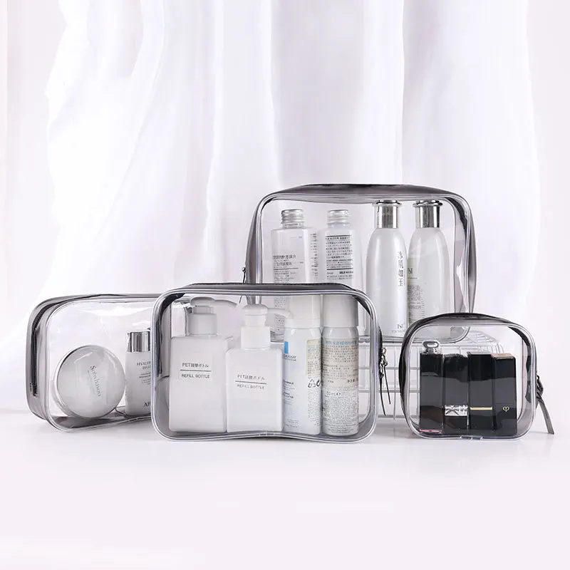 

Hot Selling Portable Clear Makeup Organizer Pouches 4pcs Set Tote Travel Toiletries Bags Transparent PVC Cosmetic Bag