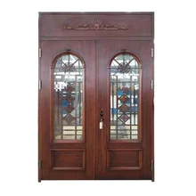 Moderne haus doppel geh&auml;rtetem glas reinem kupfer t&uuml;r holzmaserung villa eintrag front t&uuml;r design
