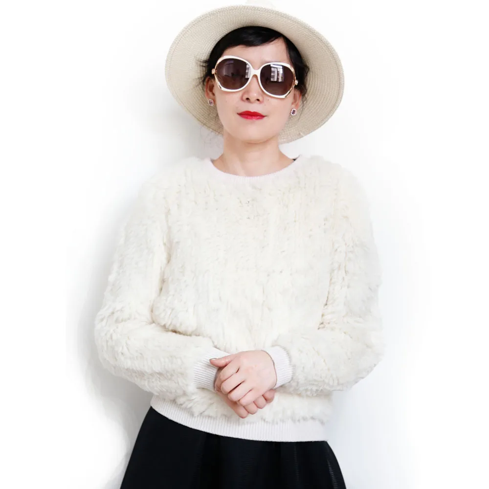 

Classic Design Elegant Style Winter Warm Rabbit Fur Knit Sweater For Ladies