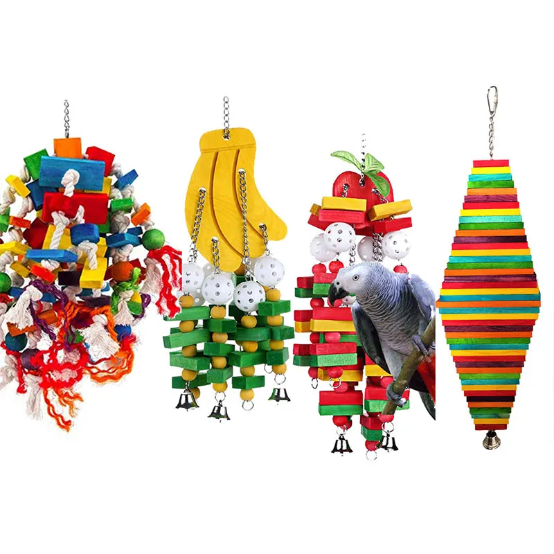 

Pet Parrot Toys Wooden Bird Swing Toys Parrot Standing Rack Chew Toys with Bells Training Bird Accessories, Colorful