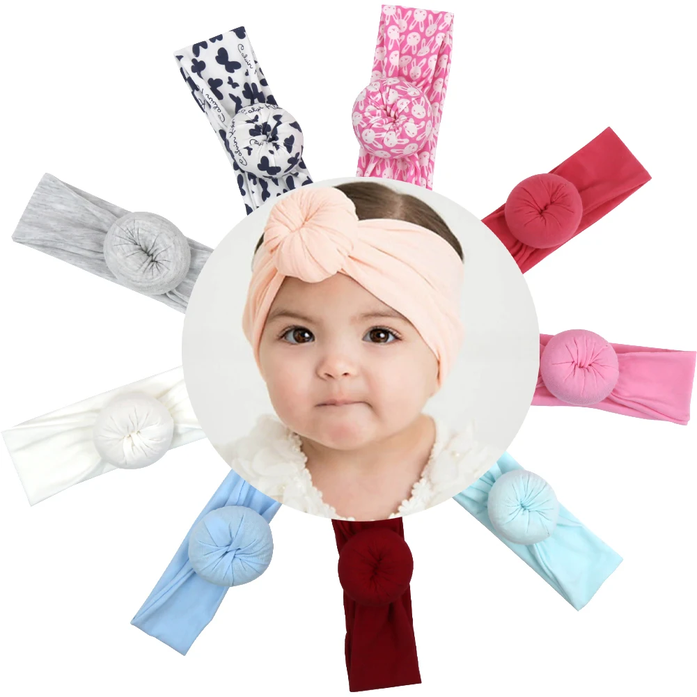 

LL014 Birthday Gift Photo Props Children Kids Nylon Headbands Newborn Turban Top Round Knot Head Wrap Baby Headband