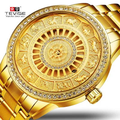 

Tevise Watch 9055 Luxury Gold Chinese Zodiac Men Automatic Mechanical Watch, Optional