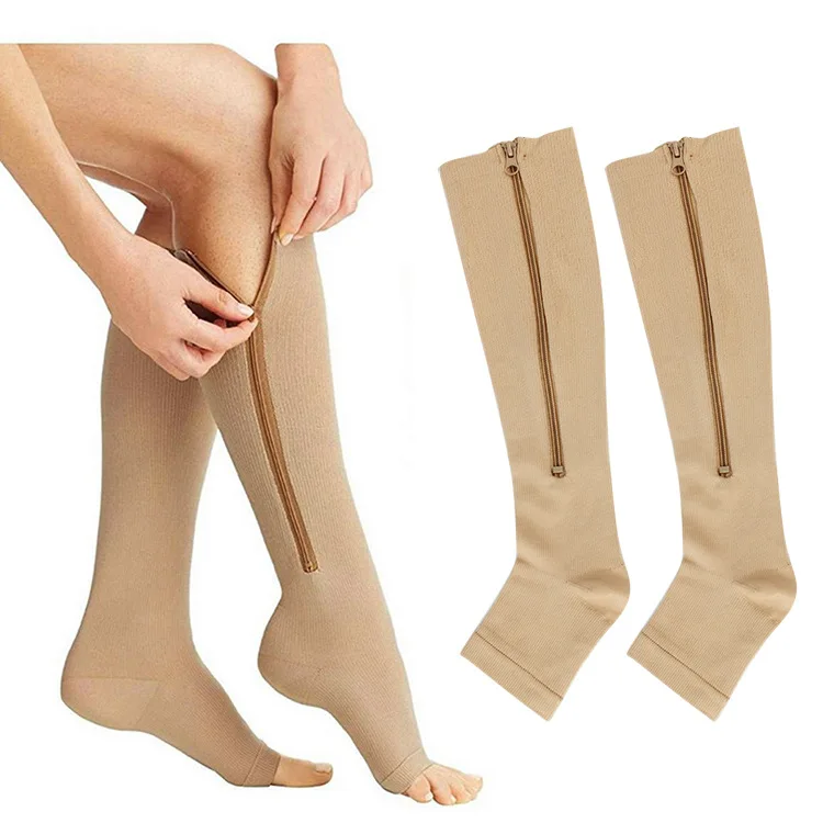 

Toe Open Leg Support Stocking Knee High Nurse Compression Medical Socks With Zipper