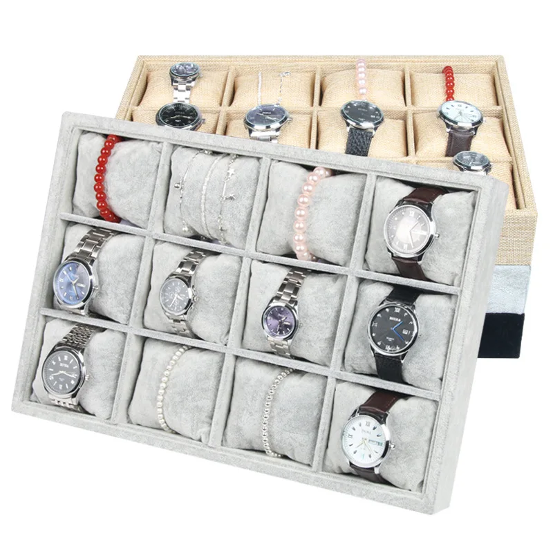 

Wholesale High Quality GRAY Velvet Watch Bracelet Jewelry Storage Box Organizer Tray, Beige, as picture shown