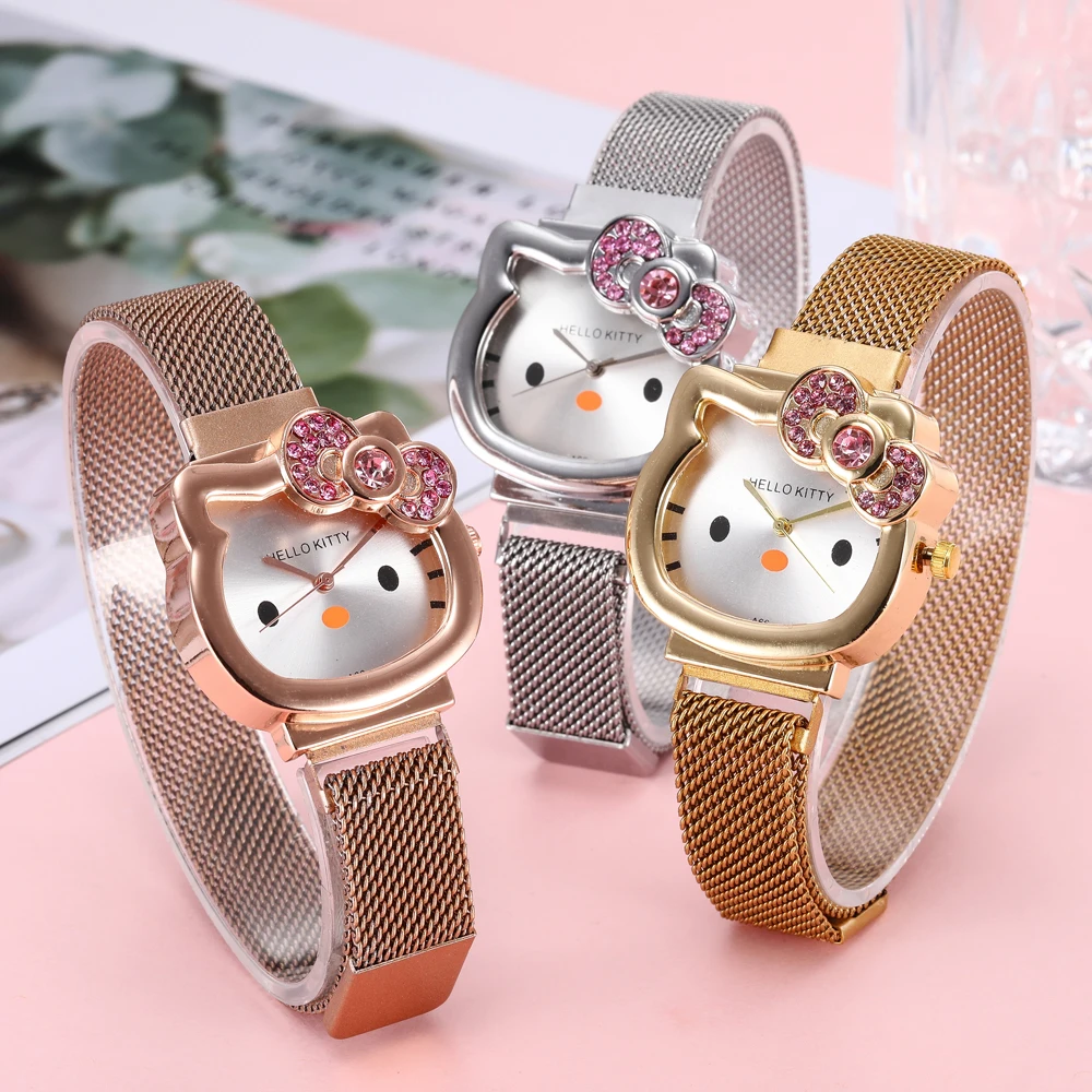 

Hello Kitty cute cartoon KT cat children's watches Ladies Watch Magnet Buckle Metal Milano Strap Kids Watch For Gift Rose Gold