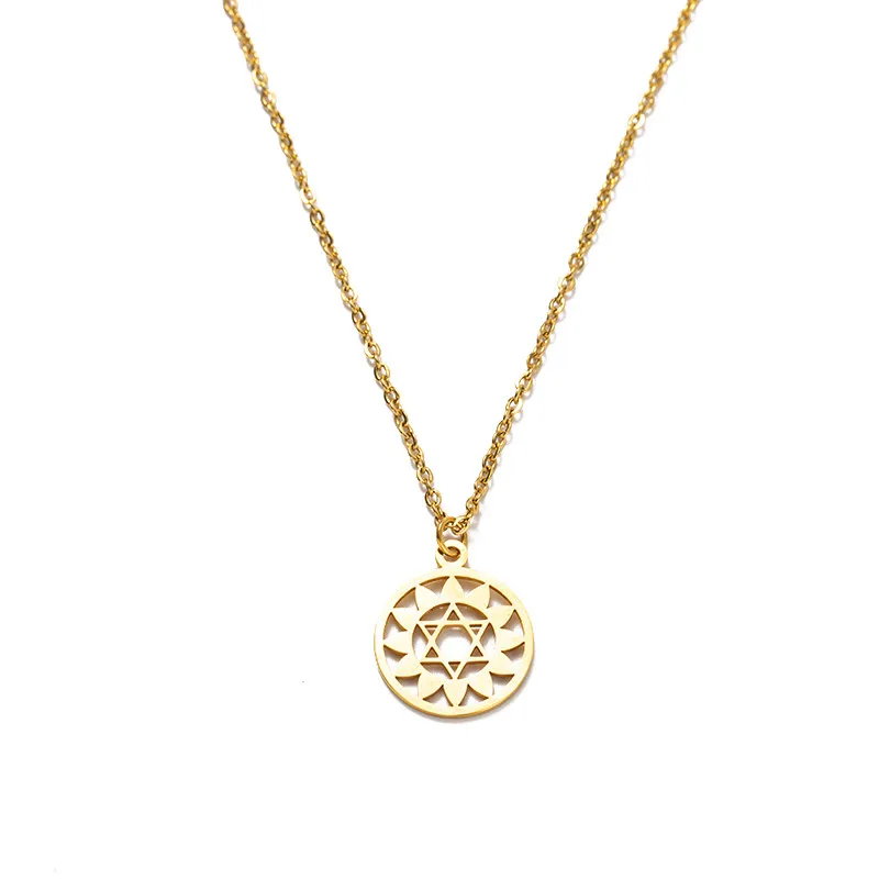 

Hot selling stainless steel necklace pendant charms polished laser cutting palm 7 chakras Yoga necklace, Picture