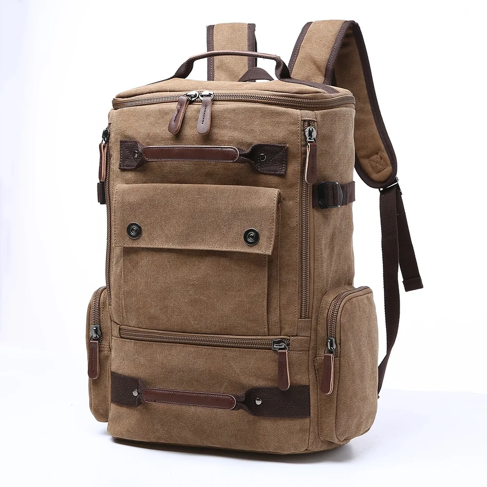 

leisure khaki vintage canvas backpack travelling high capacity sporty backpack schoolbag