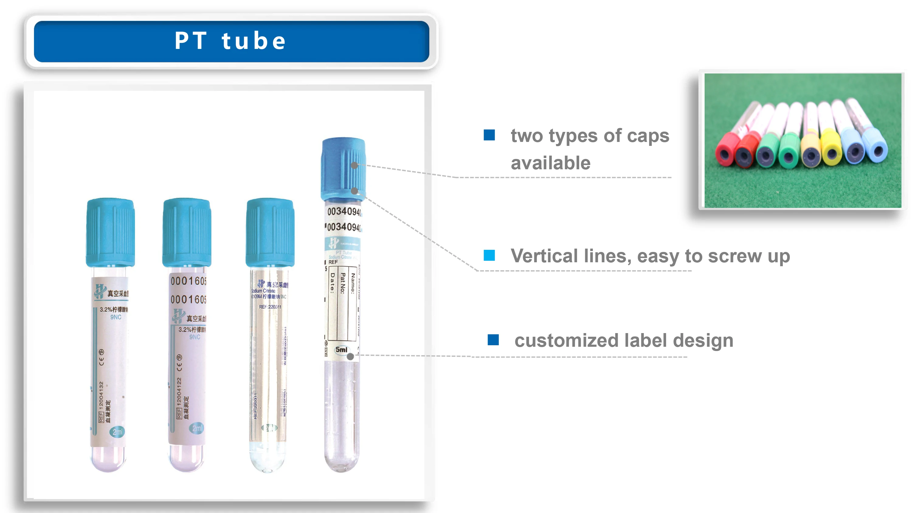 Blue Top Sodium Citrate 19 Blood Collection Tube Pt Blood Test Ce Iso