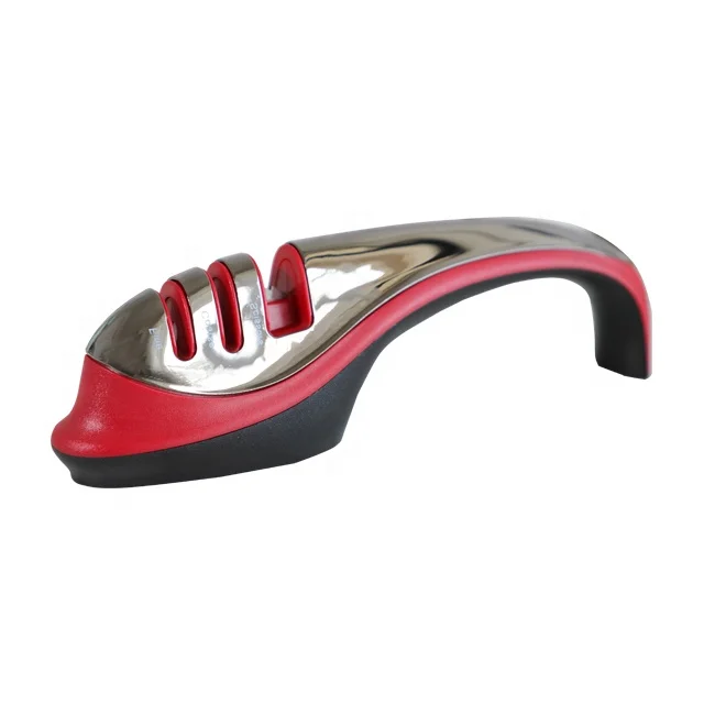 

Cute Multifunctional Kitchen Scissors Knife Sharpener 3 Stage Manual Professional Knife Edge Sharpener
