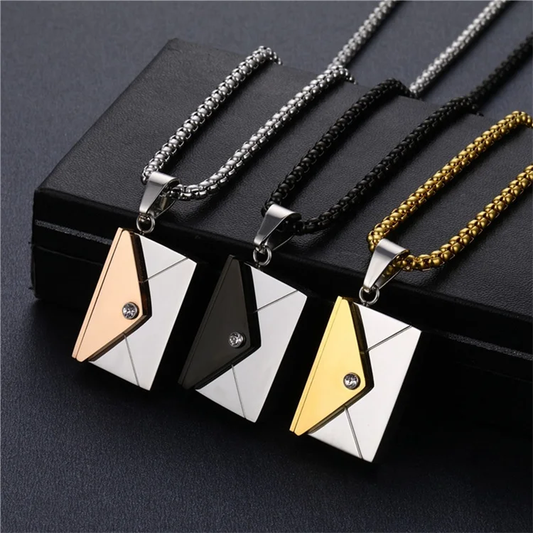 

Personalized Envelope Pendant Stainless Steel Open Envelope Love Couple Letter Necklace, Gold