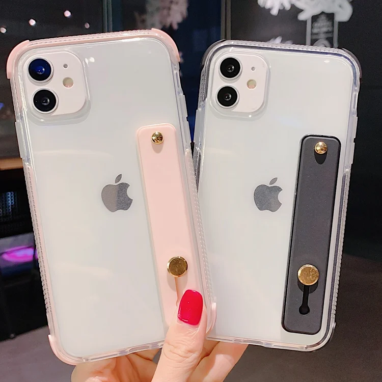 

For iPhone Bumper Case Shockproof PC TPU Hand Holder Wristband Cover for iPhone 11 XS XR 7 8 Plus 12 Pro Max Clear Phone Case