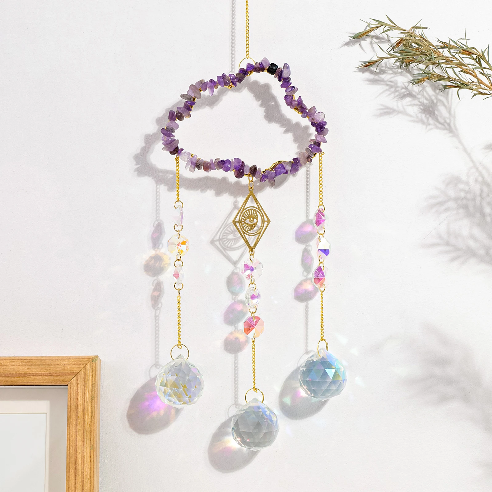 

Hot-Selling new natural healing energy crystal gravel Cloud Sun Catcher wind chime decoration