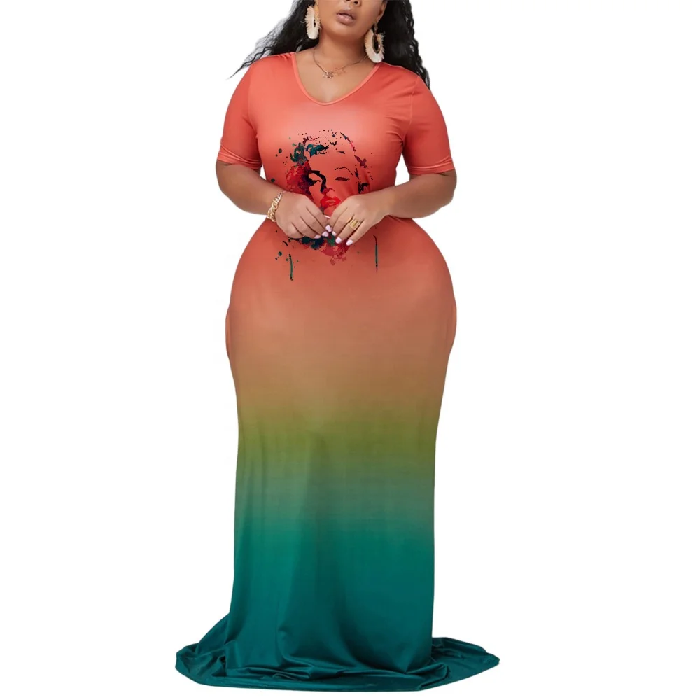 

MT48-7209 Women's portrait gradient positioning printing dress