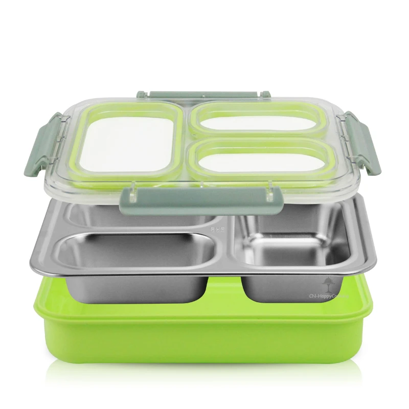 

Happycooking 3 compartment food container good quality baby lunch box glass wheat straw food container