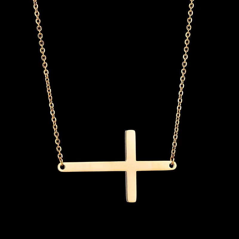 

Simple Women Titanium Steel Cross Charm Necklace No Fade Chic Cross Clavicle Chain Necklace, Picture shows