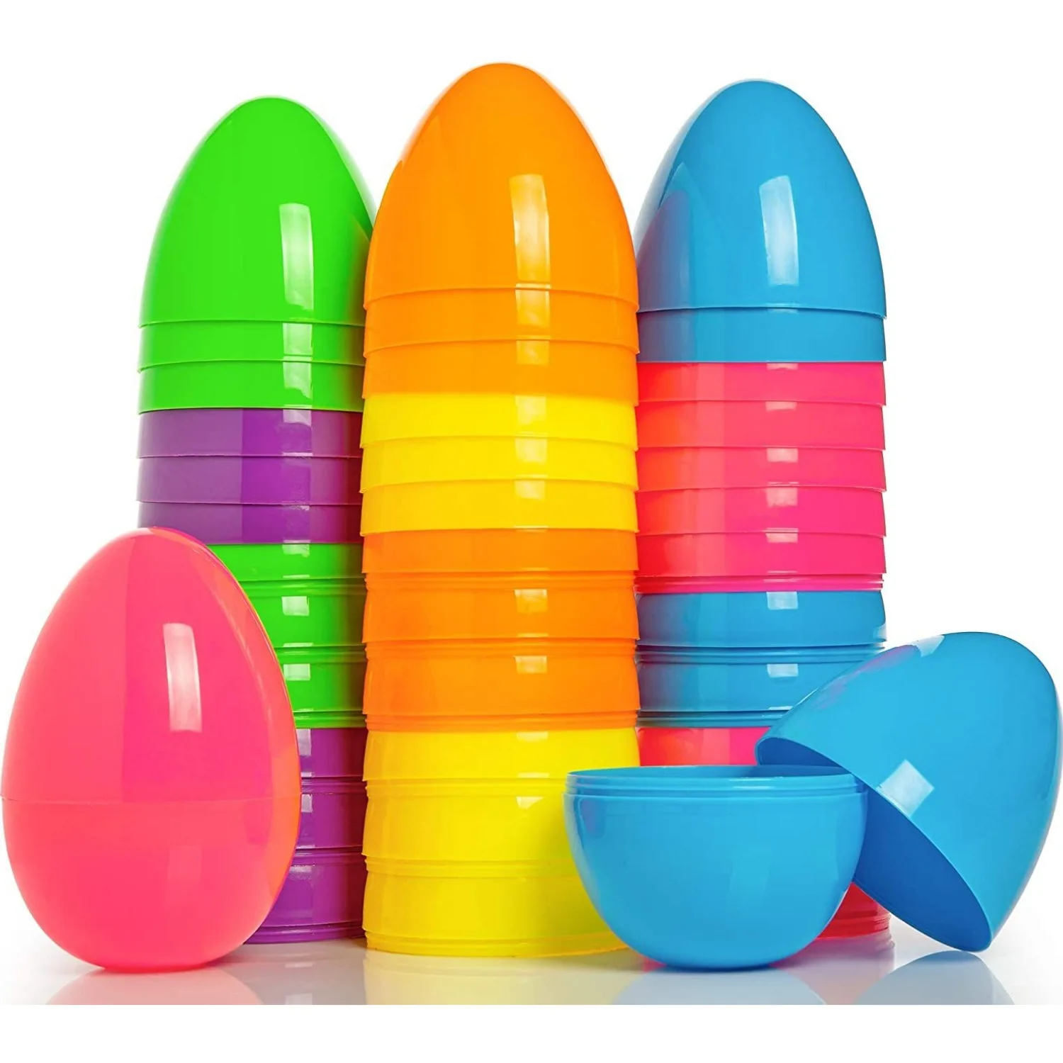 

Multi sizes Assorted Colors Fillable Surprise Easter Egg with Hinge Bulk Colorful Bright Plastic Holiday Gift Party Favors