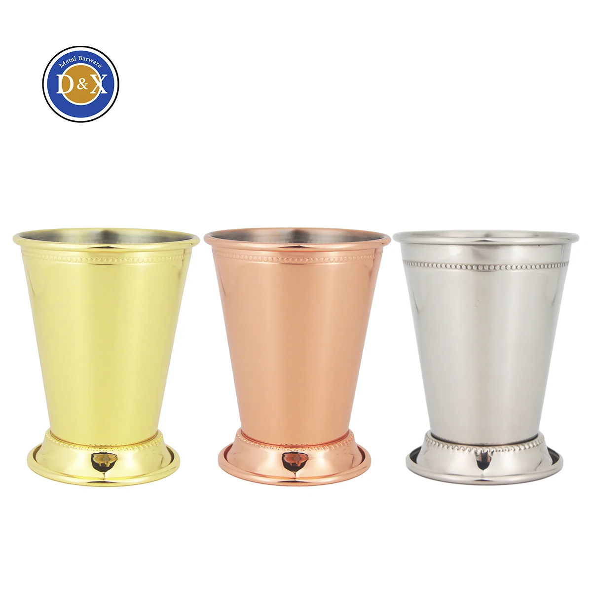 

Custom 350ml Metal Cocktail Beer Drinking Glass Stainless Steel Copper Gold Plated Beaded Mint Julep Cup