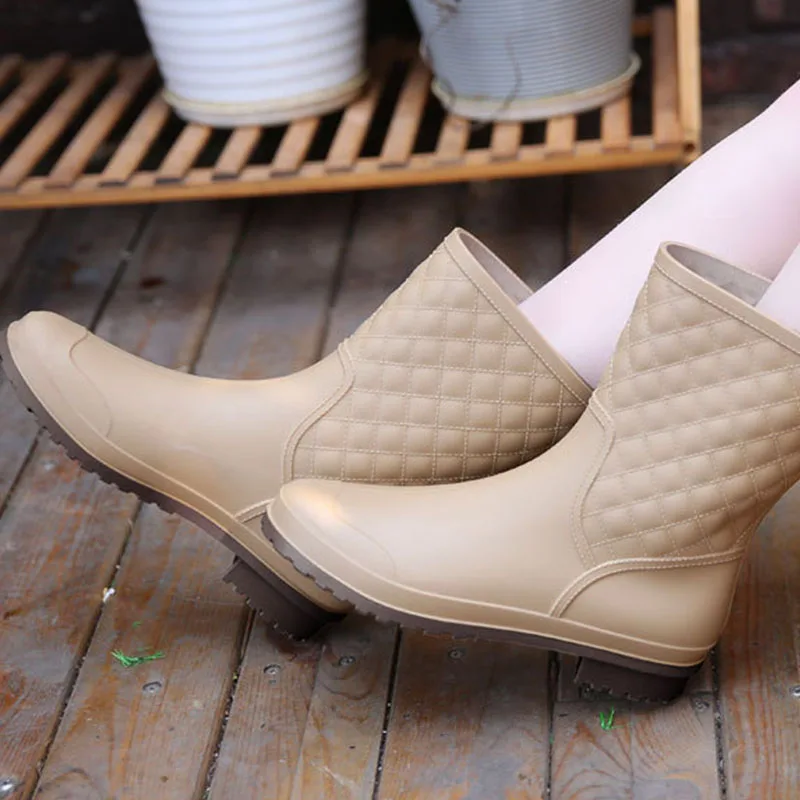 

retro Mid Ankle Fishing water proof wellies rain boots for preteen girl, Black