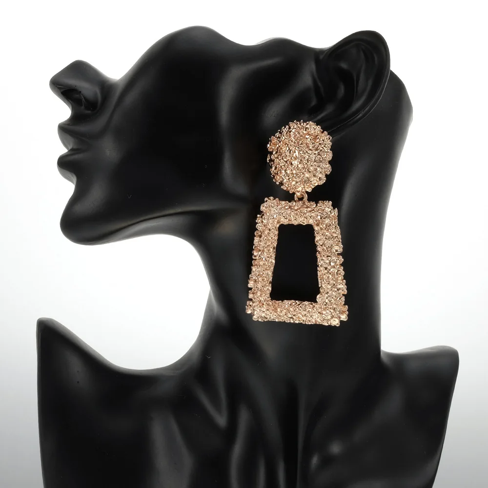 

Fashion geometric large metallic gold earrings female personality square long stud earrings
