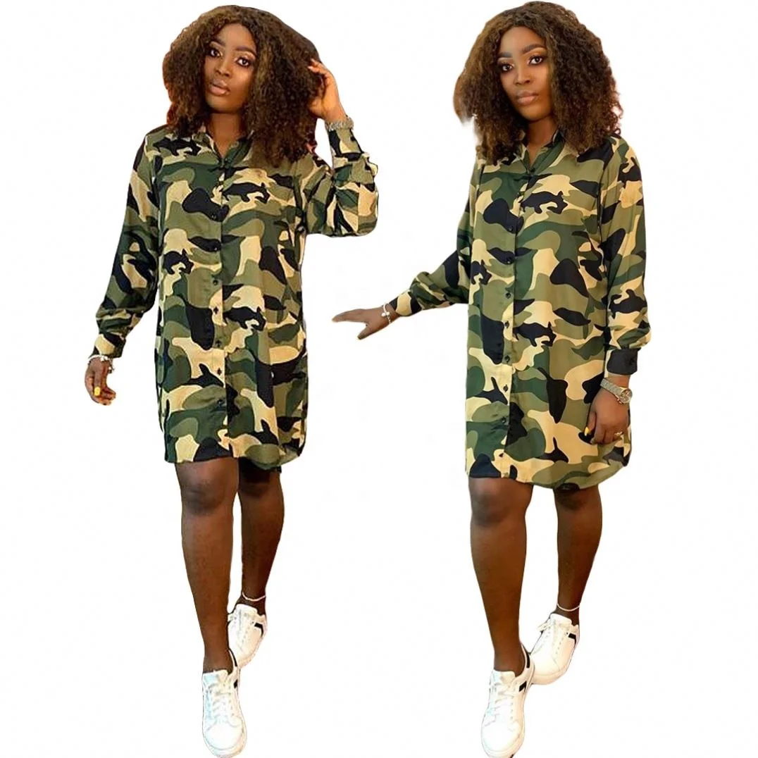 

ASL6288 women fashion personality camouflage button shirt long sleeve dress for ladies