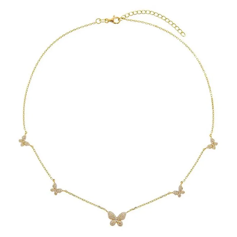 

Trendy 18K Gold Plated Buttefly Necklace Five Mini Zirconia Butterfly Necklace