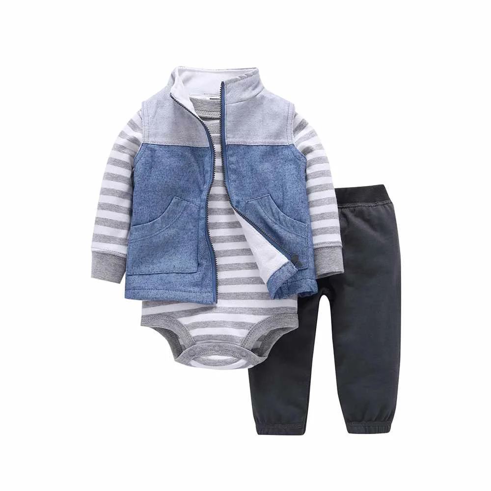 

Super Cute Splicing Three-piece Baby Clothes Set, Black pink white gray